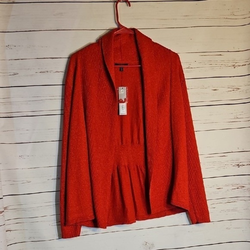 APT 9 Petite PXL Red Sparkle Knit Cardigan Sweater Shawl Collar‎